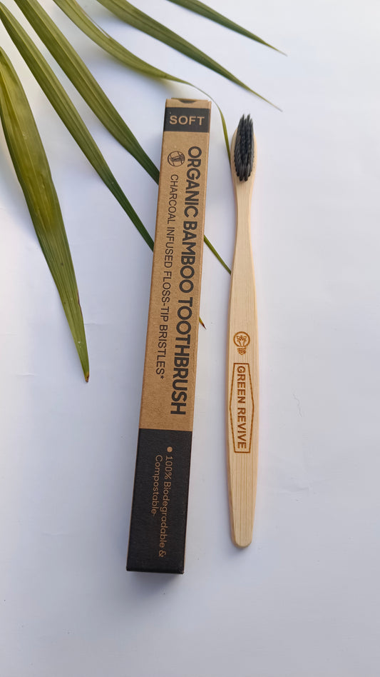 Bamboo Toothbrush For Sensitive Teeth | Charcoal Bristles Brush