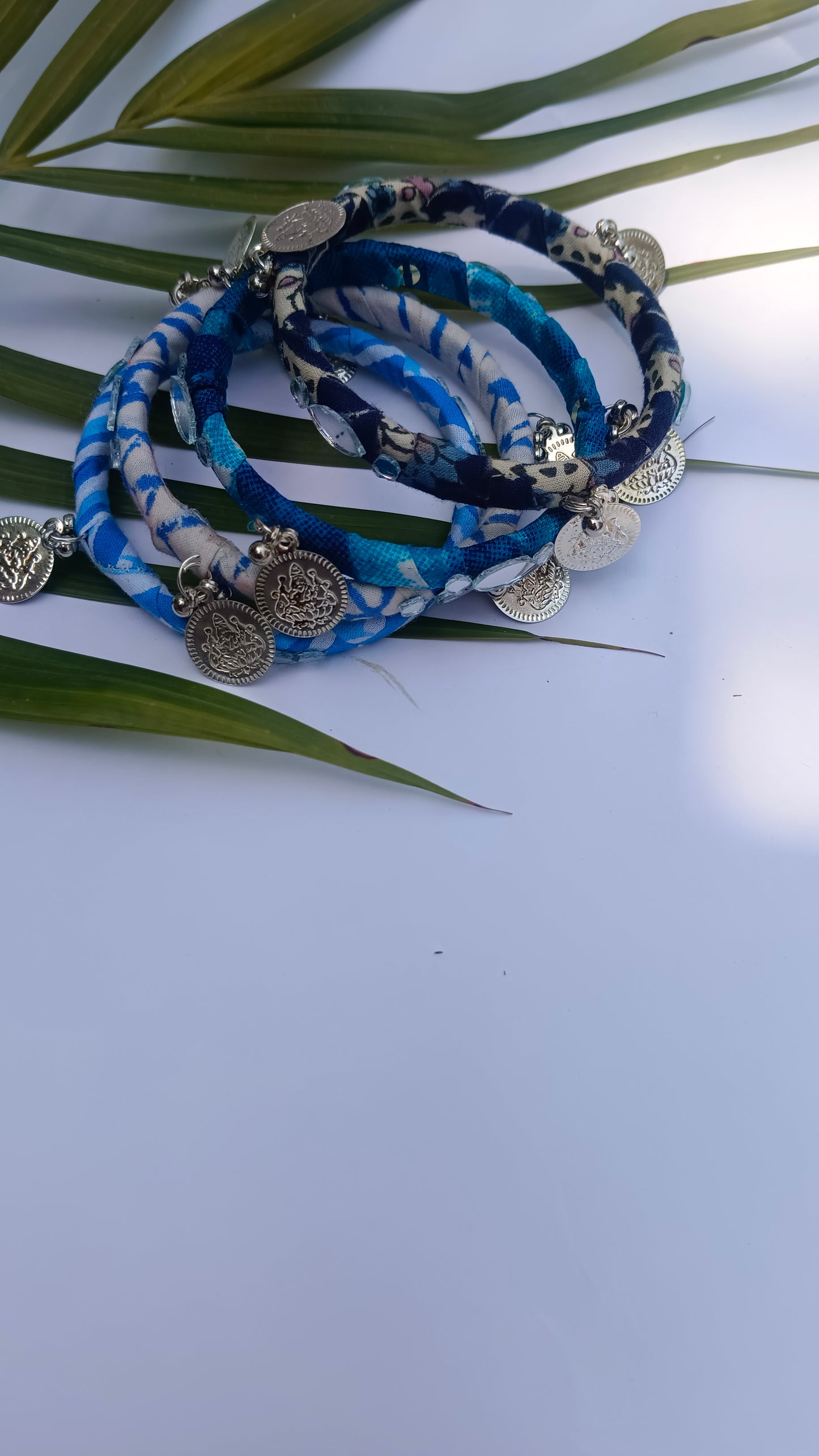 Boho Bangles || Handmade And Upcycled || Blue Colour Set of 4 Bangles