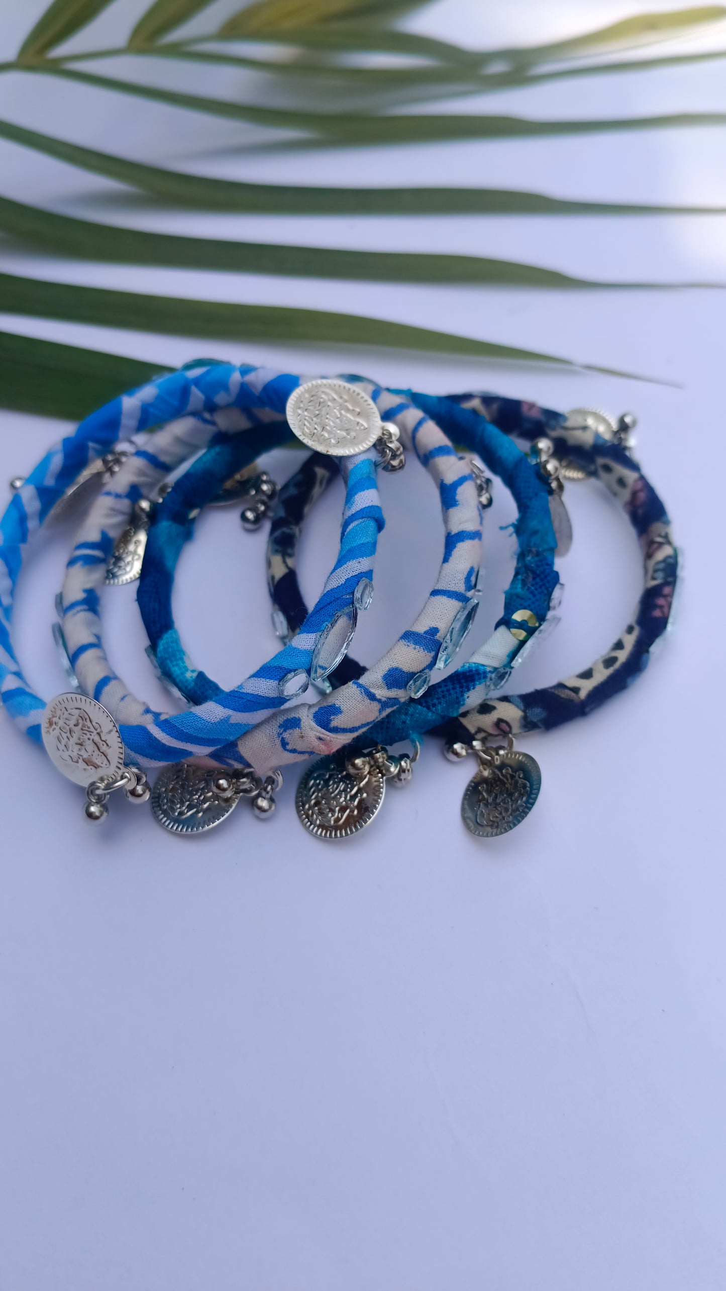 Boho Bangles || Handmade And Upcycled || Blue Colour Set of 4 Bangles