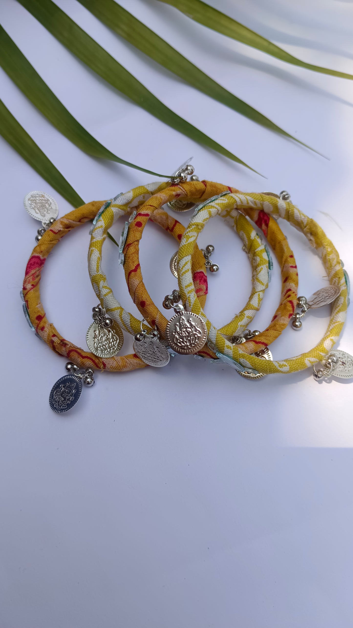 Boho Bangles || Handmade And Upcycled || Yellow Colour Set of 4 Bangles