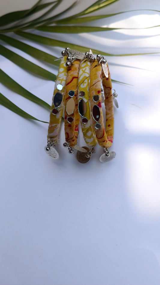 Boho Bangles || Handmade And Upcycled || Yellow Colour Set of 4 Bangles