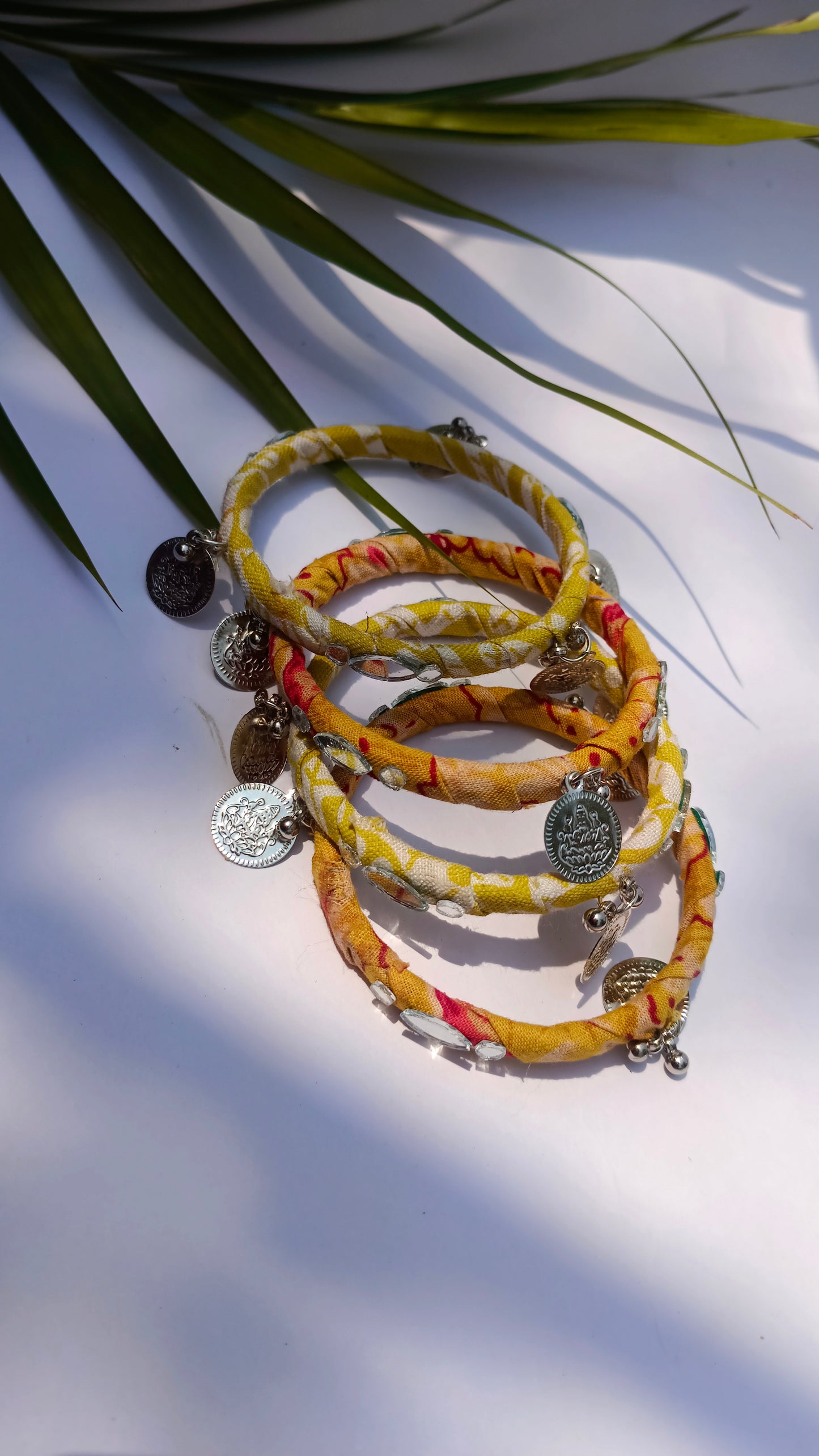 Boho Bangles || Handmade And Upcycled || Yellow Colour Set of 4 Bangles