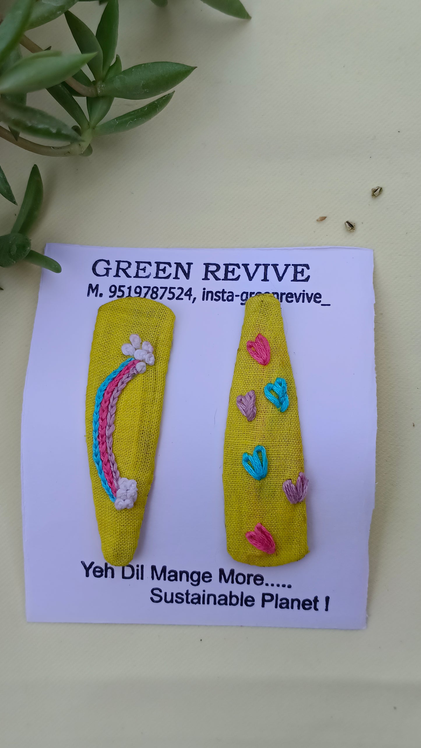 Rainbow & Hearts Set || Upcycled Embroidered Hair Clips