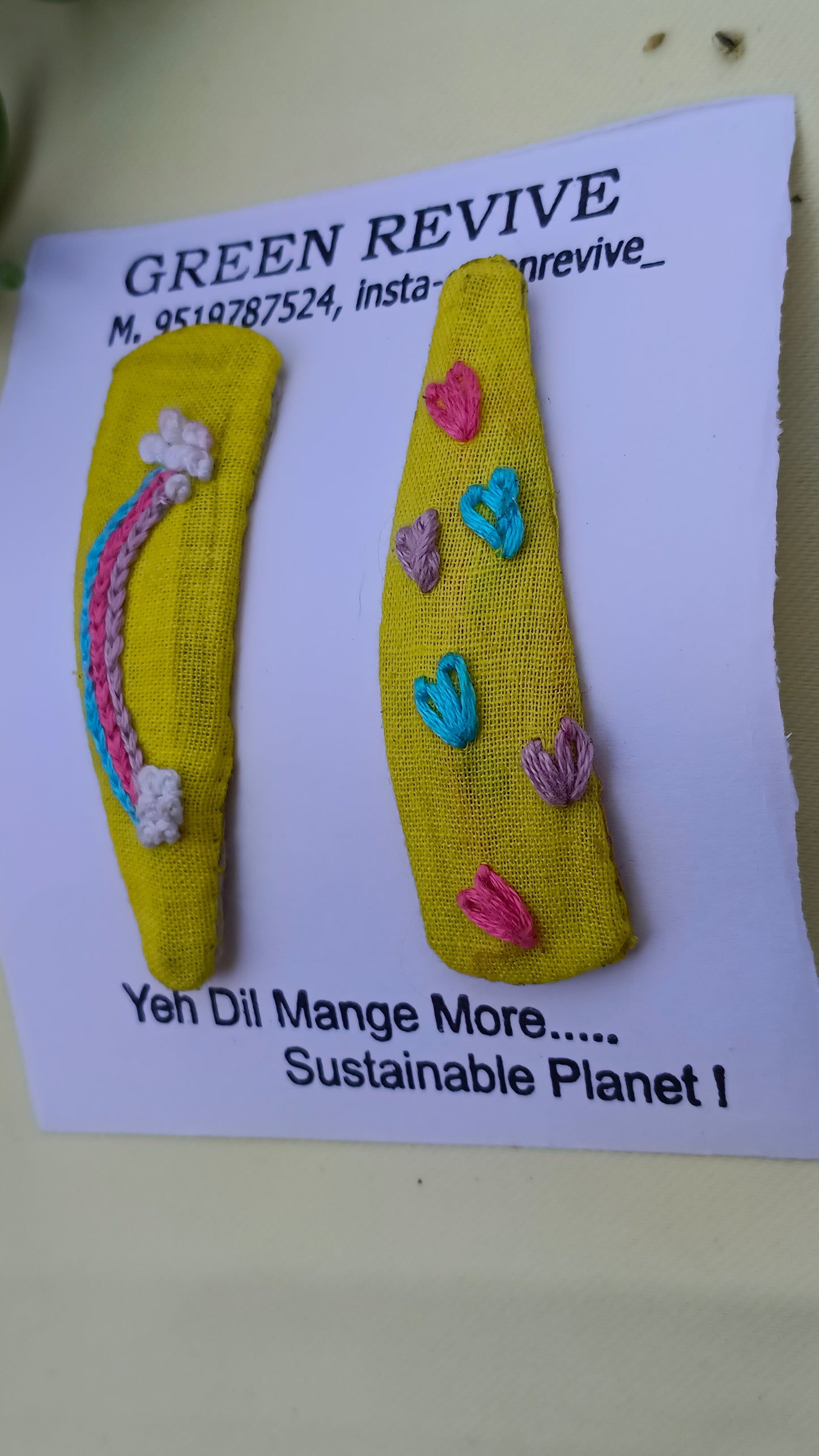 Rainbow & Hearts Set || Upcycled Embroidered Hair Clips