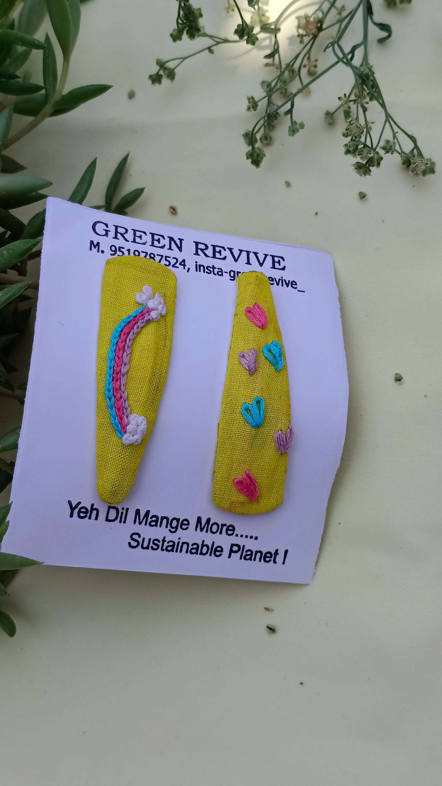 Rainbow & Hearts Set || Upcycled Embroidered Hair Clips