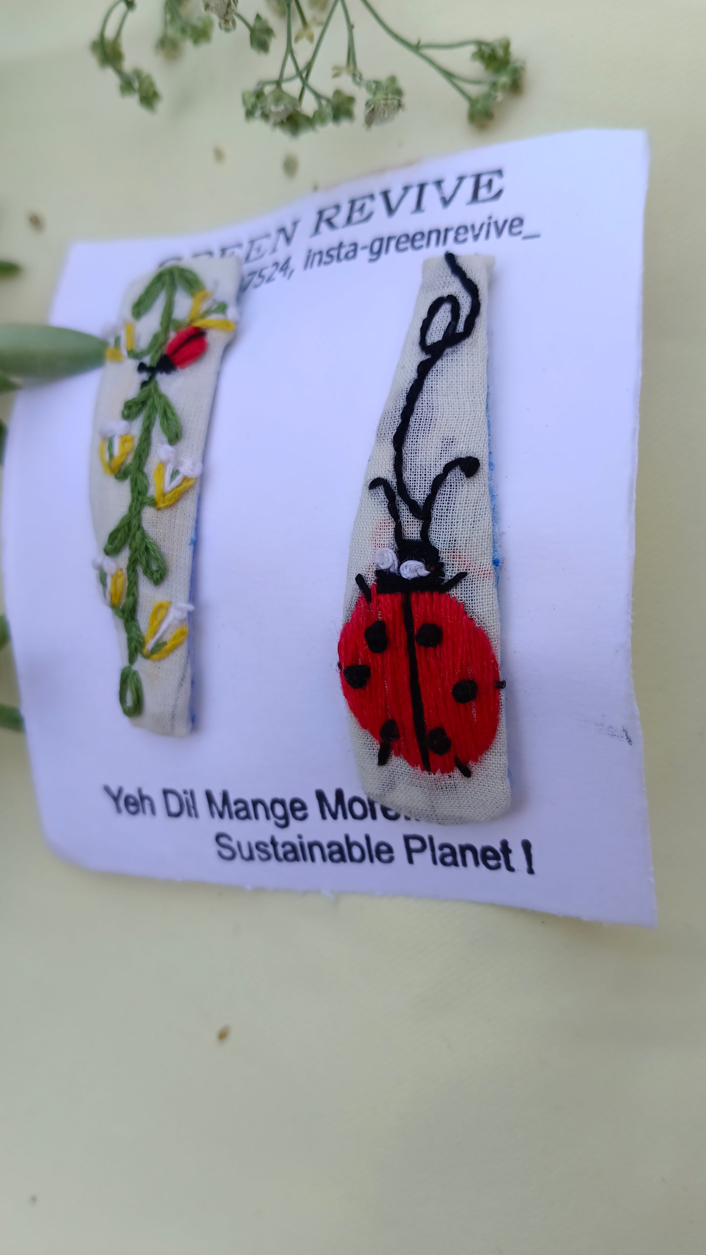 Ladybug Garden – Upcycled Embroidered Hair Clip Set