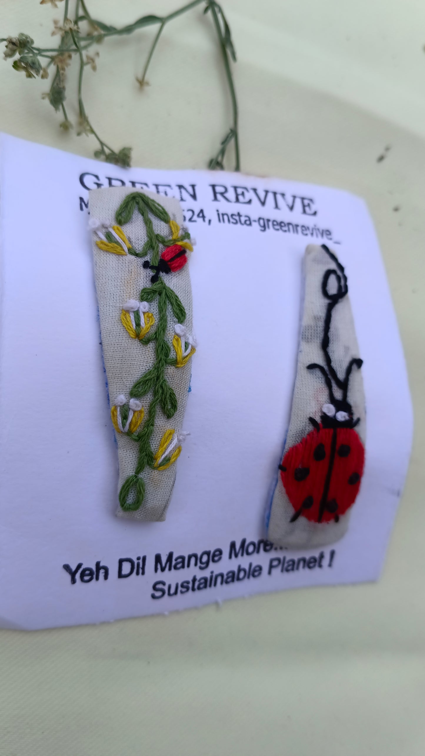 Ladybug Garden – Upcycled Embroidered Hair Clip Set