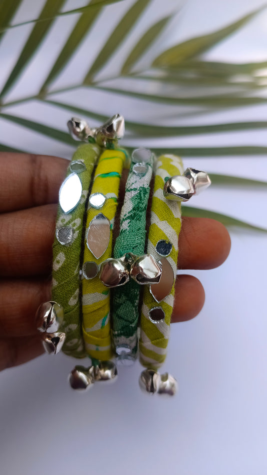 Boho Bangles || Handmade And Upcycled || Green Colour Set of 4 Bangles