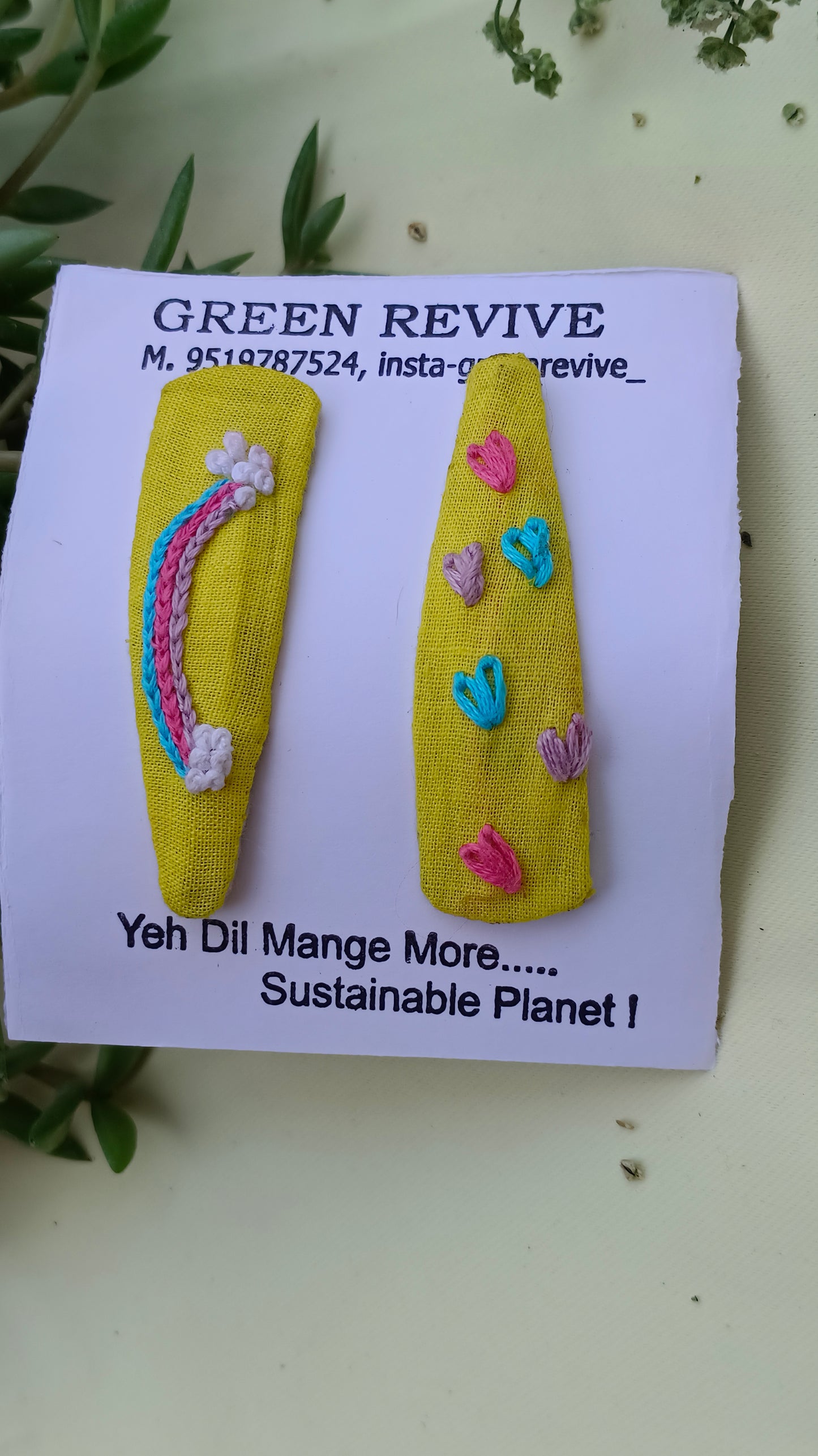 Rainbow & Hearts Set || Upcycled Embroidered Hair Clips