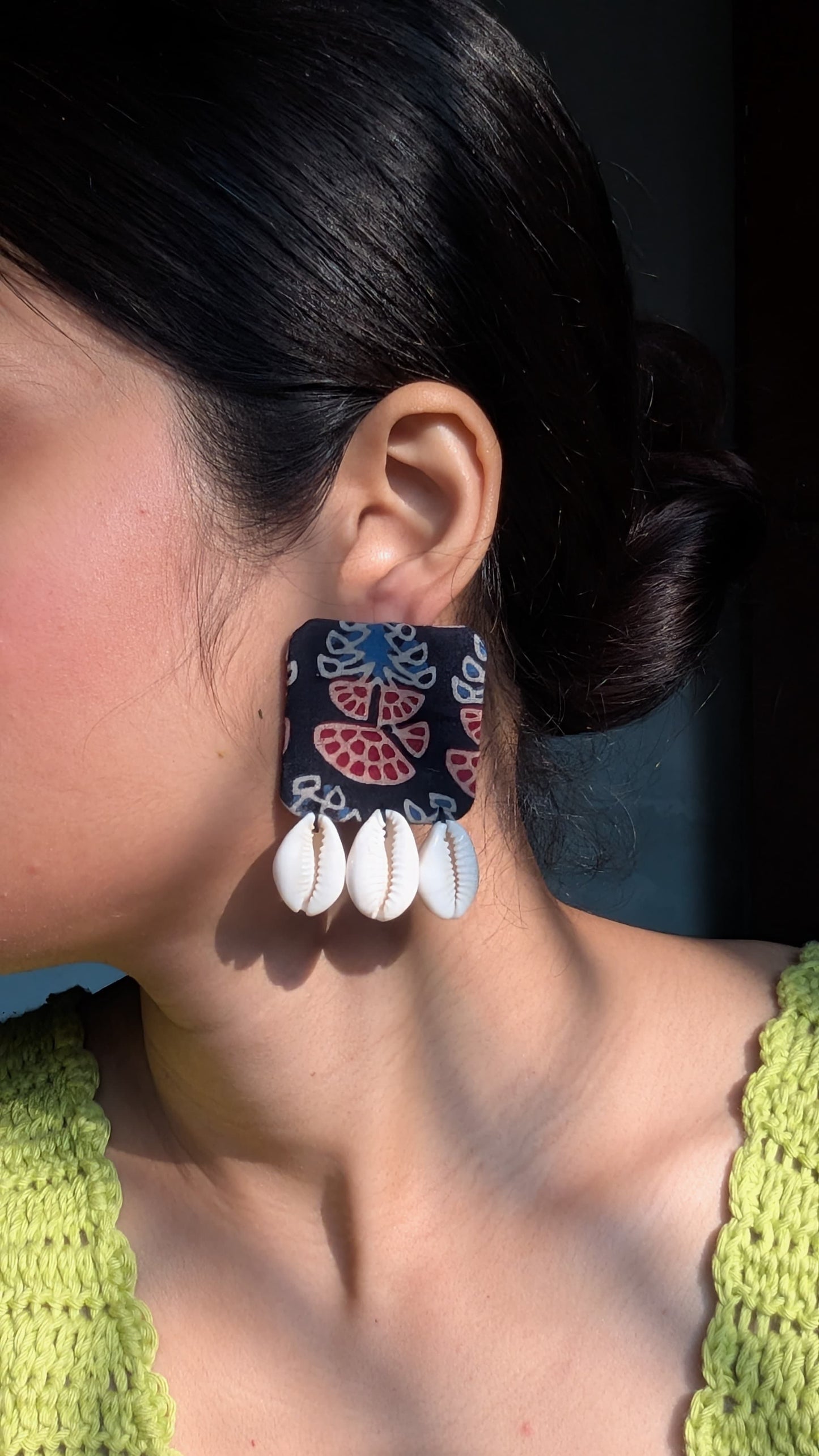 COWRIE STATEMENT EARRINGS ||Handmade & Upcycled Fabric Earrings ||